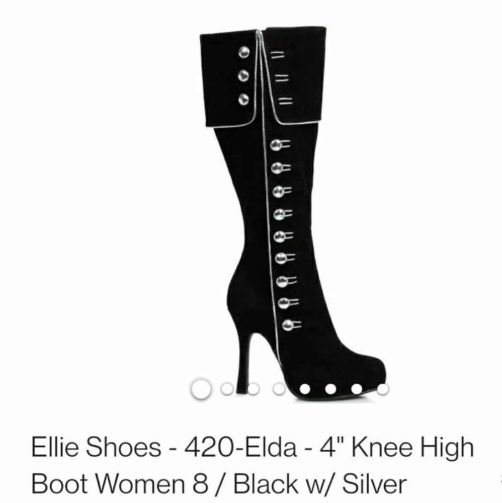 NWT, Women's Size 8, Ellie 420-Elda, 4" Knee-High, Black & Silver Cosplay Boots